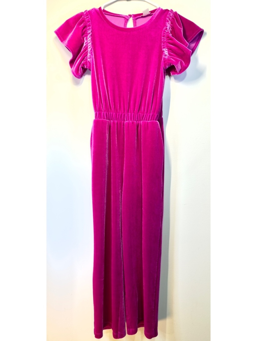 Crewcuts Girls' Size 7 Pink Velour Jumpsuit with Ruffled Sleeves